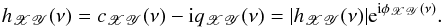 Mathematical equation: \begin{equation} h_{\mathscr{XY}}(\nu)=c_{\mathscr{XY}}(\nu)-\mathrm{i}q_{\mathscr{XY}}(\nu)=|h_{\mathscr{XY}}(\nu)|\mathrm{e}^{\mathrm{i}\phi_{\mathscr{XY}}(\nu)}. \label{eq3} \end{equation}