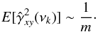 Mathematical equation: \appendix \setcounter{section}{3} \begin{equation} {E}[\hat{\gamma}^2_{xy}(\nu_k)]\sim\frac{1}{m}\cdot \label{eqc10} \end{equation}