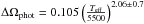Mathematical equation: \hbox{$\Delta\Omega_{\rm phot}=0.105\left(\frac{T_{\rm eff}}{5500}\right)^{2.06\pm 0.7}$}