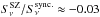 Mathematical equation: \hbox{$S_{\nu}^{\mathrm{SZ}}/S_{\nu}^{\mathrm{sync.}} \approx -0.03$}