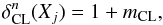 Mathematical equation: \begin{equation} \delta_{\rm CL}^n (X_j) = 1 + m_{\rm CL}, \end{equation}