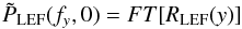 Mathematical equation: \begin{equation} \tilde{P}_{\rm LEF}(f_{y}, 0)= {FT}[R_{\rm LEF}(y)] \label{eq13} \end{equation}