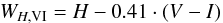 Mathematical equation: \begin{equation} W_{H,{\rm VI}} = H - 0.41\cdot(V-I) \label{eq:W_HVI} \end{equation}
