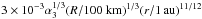 Mathematical equation: \hbox{$3 \times 10^{-3} \alpha_3^{1/3} (R/100~{\rm km})^{1/3}(r/1\,\au)^{11/12}$}