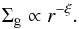 Mathematical equation: \begin{equation} \sigg \propto r^{-\xi}. \end{equation}