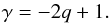 Mathematical equation: \begin{equation} \gamma = -2q+1. \end{equation}