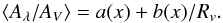 Mathematical equation: \begin{equation} \langle A_{\lambda}/\Av \rangle = a(x) + b(x)/ \Rv. \label{eq:cardcoeff} \end{equation}