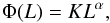 Mathematical equation: \begin{equation} \Phi(L) = KL^\alpha, \end{equation}