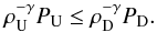 Mathematical equation: \begin{eqnarray} \rho^{-\gamma}_{\rm U}P_{\rm U}\le \rho^{-\gamma}_{\rm D}P_{\rm D}. \end{eqnarray}