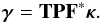 Mathematical equation: \begin{equation} \bm{\gamma} = \mathbf{T} \mathbf{P} \mathbf{F}^* \bm{\kappa} . \label{eq:forward_mass} \end{equation}