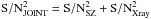 Mathematical equation: \hbox{$\rm{S/N}_{\rm JOINT}^2 = \rm{S/N}_{\rm SZ}^2 + \rm{S/N}_{\rm Xray}^2$}