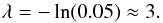 Mathematical equation: \begin{equation} \lambda=-\ln(0.05)\approx3. \label{eq_p_limit1b} \end{equation}