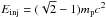 Mathematical equation: \hbox{$E_{\rm inj}= (\sqrt{2} -1) m_{\rm p} c^2$}