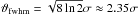 Mathematical equation: \hbox{$\vartheta_\mathrm{fwhm}=\sqrt{8\ln2}\sigma\approx2.35\sigma$}