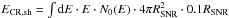 Mathematical equation: \hbox{$E_\mathrm{CR,sh} = \int {\rm d}E\cdot E\cdot N_0(E)\cdot4\pi R_\mathrm{SNR}^2\cdot 0.1 R_{\mathrm{SNR}}$}