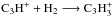 Mathematical equation: \hbox{$\rm C_3H^+ + H_2 \longrightarrow C_3H_3^+$}