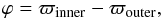 Mathematical equation: \begin{equation} \label{eq:varphi_sec} \varphi = \varpi _{\rm inner} - \varpi _{\rm outer} , \end{equation}