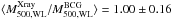 Mathematical equation: \hbox{$\langle M_{\rm 500,WL}^{\rm Xray}/M_{\rm 500,WL}^{\rm BCG}\rangle=1.00\pm0.16$}