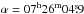 Mathematical equation: \hbox{$\alpha = 07^\textup{h}26^\textup{m}04\fs9$}
