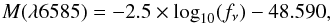 Mathematical equation: \begin{equation} M(\lambda6585) = -2.5 \times \log_{10} (f_\nu) - 48.590, \end{equation}