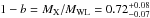 Mathematical equation: \hbox{$1-b=M_{\rm X}/M_{\rm WL}=0.72_{-0.07}^{+0.08}$}