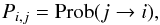 Mathematical equation: \appendix \setcounter{section}{3} \begin{equation} P_{i,j}=\mbox{Prob}(j\rightarrow i), \end{equation}