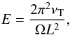 Mathematical equation: \begin{equation} E = \displaystyle \frac{2 \pi^2 \nu_{\rm T}}{ \Omega L^2}, \label{Eckman} \end{equation}