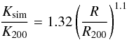 Mathematical equation: \begin{equation} \label{eq:voit} \frac{K_{\rm sim}}{K_{\rm 200}} = 1.32\left(\frac{R}{R_{\rm 200}}\right)^{1.1} \end{equation}