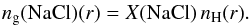 Mathematical equation: \begin{eqnarray} n_{\rm g}({\rm{NaCl}})(r)=X({\rm NaCl})\,n_{{\rm{H}}}(r). \nonumber \end{eqnarray}