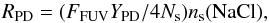 Mathematical equation: \begin{equation} R_{\rm{PD}} = (F_{\rm{FUV}} Y_{\rm{PD}}/4N_{\rm s})n_{\rm s}(\rm{NaCl}), \end{equation}