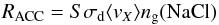 Mathematical equation: \begin{equation} R_{\rm{ACC}} = S \sigma_{\rm d} \langle v_X \rangle n_{\rm g}(\rm{NaCl}) \label{Eq:acc} \end{equation}