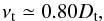 Mathematical equation: \begin{equation} \nu_{\rm t} \simeq 0.80 D_{\rm t}, \end{equation}