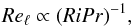 Mathematical equation: \begin{equation} \label{eq:rel_ripr} Re_\ell \propto (RiPr)^{-1}, \end{equation}