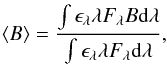 Mathematical equation: \begin{eqnarray} \label{eq:beaming_factor} \langle B \rangle = \frac{\int \epsilon_{\lambda} \lambda F_{\lambda} B {\rm d}\lambda }{\int \epsilon_{\lambda} \lambda F_{\lambda} {\rm d}\lambda}, \end{eqnarray}