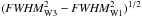 Mathematical equation: \hbox{$({\it FWHM}_{\rm W3}^2 - {\it FWHM}_{\rm W1}^2)^{1/2}$}