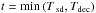 Mathematical equation: \hbox{$t=\min \left( T_{\text{ sd}},T_{\text{dec}}\right) $}