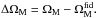 Mathematical equation: \hbox{$\Delta\Omega_{\rm M}=\Omega_{\rm M}-\Omega_{\rm M}^{\text{fid}}.$}