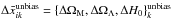 Mathematical equation: \hbox{$\Delta \bar x_{ik}^{\text{unbias}}=\left\{\Delta \Omega_{\rm M},\Delta \Omega_{\Lambda}, \Delta H_{0}\right\}^{\text{unbias}}_{k}$}