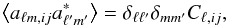Mathematical equation: \begin{eqnarray} \big<a_{\ell m,ij}a_{\ell^{\prime}m^{\prime}}^{\ast}\big>=\delta_{\ell\ell^{\prime}}\delta_{mm^{\prime}}C_{\ell,ij}, \end{eqnarray}