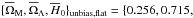 Mathematical equation: \hbox{$\{\overline\Omega_{\rm M},\overline \Omega_{\Lambda},\overline H_{0}\}_{\text{unbias,flat}} =\{0.256,0.715,$}