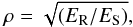Mathematical equation: \begin{equation} \rho=\sqrt{(E_{\rm R} / E_{\rm S})}, \end{equation}