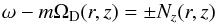 Mathematical equation: \begin{equation} \omega - m\Omega_{\rm D}(r,z) = \pm {N_z}(r,z) \end{equation}
