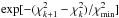 Mathematical equation: \hbox{$\exp [-(\chi^{2}_{k+1} - \chi^{2}_{k})/\chi^{2}_{\rm min}]$}