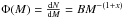 Mathematical equation: \hbox{$\Phi(M) = \frac{{\rm d}N}{{\rm d}M} = B M^{-(1+x)}$}