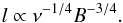 Mathematical equation: \begin{equation} l \propto \nu^{-1/4} B^{-3/4}. \end{equation}