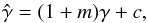 Mathematical equation: \begin{equation} \hat\gamma=(1+m)\gamma + c, \label{eq:1a} \end{equation}