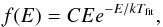 Mathematical equation: \begin{equation} \label{e_Max} f(E) =CE e^{-E/k\Tfit} , \end{equation}