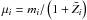 Mathematical equation: \hbox{$\mu_{i}=m_{i}/\left(1+\bar{Z}_{i}\right)$}