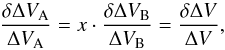 Mathematical equation: \appendix \setcounter{section}{2} \begin{equation} \frac{\delta \Delta V_{\rm A}}{\Delta V_{\rm A}} = x \cdot \frac{\delta \Delta V_{\rm B}}{\Delta V_{\rm B}} = \frac{\delta \Delta V}{\Delta V}, \label{eq:relwidths} \end{equation}