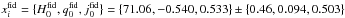 Mathematical equation: \hbox{$x_{i}^{\text{fid}}=\{H_0^{\text{fid}},q_0^{\text{fid}},j_0^{\text{fid}}\}=\{71.06,-0.540,0.533\}\pm \{0.46,0.094,0.503\}$}